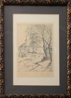 Bajor Ágost (1892-1958): Téli táj. Rézkarc, papír, jelzett, üvegezett fakeretben, 15,5×11,5 cm