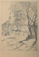 Bajor Ágost (1892-1958): Téli táj. Rézkarc, papír, jelzett, üvegezett fakeretben, 15,5×11,5 cm