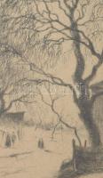 Bajor Ágost (1892-1958): Téli táj. Rézkarc, papír, jelzett, üvegezett fakeretben, 15,5×11,5 cm