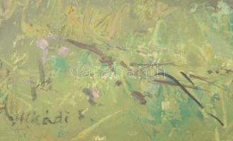 Hikádi Erzsébet (1911-2008): Erdőrészlet. Olaj, papír, jelezve balra lent, üvegezett fakeretben, 29×...