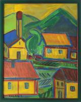 Kozma I jelzéssel: Színes utca. Olaj, vászon, fakeretben, 50×40 cm