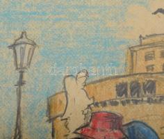 CSJ 89 jelzéssel: Róma, Angyalvár. Színes ceruza, üvegezett fakeretben, 10×7 cm