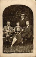 1917 Püspökfürdő, Szentlászlófürdő, Baile 1 Mai, Episcopiei (Nagyvárad, Oradea); Emlék. Fürdő vendégek csoportképe a parkban / spa guests in the park. photo (EK)