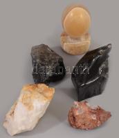 8 darabos ásvány és kagyló tétel, közte obszidián, achát, opál, jáspis, klf méretben,