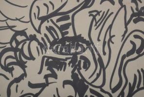 Kádár Béla jelzéssel: Kompozíció. Tus, papír, plexiüvegezett fakeretben, 25,5×20 cm