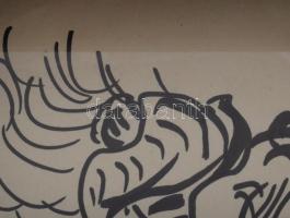 Kádár Béla jelzéssel: Kompozíció. Tus, papír, plexiüvegezett fakeretben, 25,5×20 cm