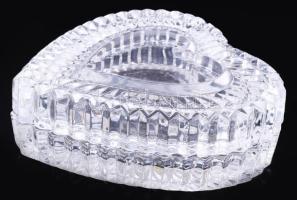 Francia ólomkristály szív alakú ékszeres edény, dobozában, jelzett, 11x11 cm