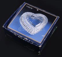 Francia ólomkristály szív alakú ékszeres edény, dobozában, jelzett, 11x11 cm