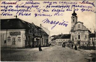1912 Szeged, Templom tér. Alth Lajos dohány és szivar, könyv és papír üzlete. Kiadja Alth Lajos (ázott / wet damage)