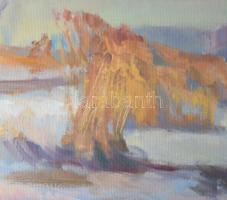 Babinetz, I.M. (-), orosz festő: Téli táj, 1996. Olaj, farost, dekoratív fakeretben, 46,5×85,5 cm