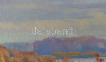 Babinetz, I.M. (-), orosz festő: Téli táj, 1996. Olaj, farost, dekoratív fakeretben, 46,5×85,5 cm