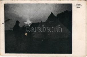 1922 Alszik a cserkésztábor. Piarista cserkészcsapat kiadása (Budapest) / Hungarian boy scout camp at night (b)