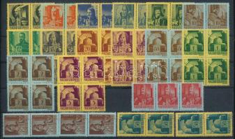 1945 Kisegítő bélyegek fázisnyomatok felülnyomat nélkül: 14 db négyestömb, 2 db pár és 1 hármascsík
