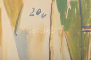 Kováts Nagy Ira (1921-2008): Balatoni vitorláskikötő. Akvarell, papír, jelzett, plexiüvegezett keret...