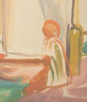 Kováts Nagy Ira (1921-2008): Balatoni vitorláskikötő. Akvarell, papír, jelzett, plexiüvegezett keret...