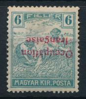 Arad 1919 Arató 6f fordított felülnyomással, Bodor vizsgálójellel (papírelvékonyodás / thin paper)