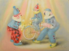 M. Horváth István (1952-): Bohócok. Olaj, farsot jelzett, jobb felső sarkában apró sérüléssel, 30×40 cm