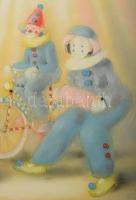 M. Horváth István (1952-): Bohócok. Olaj, farsot jelzett, jobb felső sarkában apró sérüléssel, 30×40...
