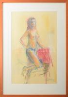 Szirányi István (1951-): Női akt. Pasztell, papír, jelzett, üvegezett fakeretben. 41x26 cm.