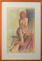 Szirányi István (1951-): Női akt. Pasztell, papír, jelzett, üvegezett fakeretben. 41x26 cm.