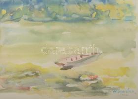 Molnár József (1922?2014): Bodrog. Akvarell, papír, jelzett, üvegezett fakeretben. 22,5x29 cm