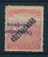 Arad 1919 Arató/Köztársaság 10f fordított felülnyomással, Bodor vizsgálójellel (ráncok, foltok / creases, spots)