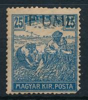 Fiume 1918 Arató 25f "FUME" lemezhiba, M I típus, Bodor vizsgálójellel (rozsda, hiányzó sarok / stain, missing corner)