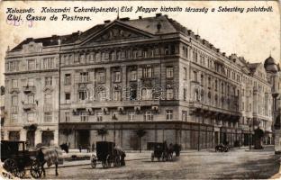 Kolozsvár, Cluj; Kolozsvári Takarékpénztár, Első Magyar Biztosító Társaság a Sebestyén palotával. Ri...