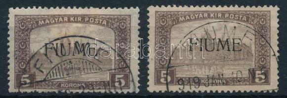 Fiume 1918 2 db Parlament 5K M I. és II. típusok, Bodor vizsgálójellel