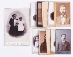 14 db vizitkártya és kabinetfotó, magyar műtermekből 1860-1890