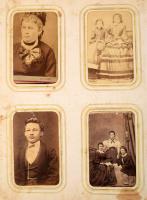 1866 Felvidéki fotóalbum, 150 vizitkártya fotóval, nagyrészt magyar műtermekből, Divald, Foltényi, stb. Aranyozott, dátumozott egészbőr albumban / Collection of 150 vintage photos from Slovakia