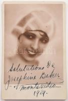 1929 Josephine Baker (1906-1975) táncosnő aláírása egy őt ábrázoló képeslapon