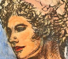 Rubint Ávrahám Péter (1958-): Női akt. Nyomat, akvarell, ceruza, papír, kartonra kasírozva, jelzett,...