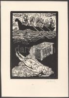 Würtz Ádám (1927-1994): Jelenet női akttal, fametszet, papír, jelzett, papírra kasírozva, 12,5×9 cm