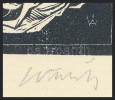 Würtz Ádám (1927-1994): Jelenet női akttal, fametszet, papír, jelzett, papírra kasírozva, 12,5×9 cm