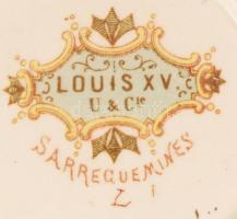 Sarreguemines "Louis XV" csésze alátéttel, jelzett, sérült, d: 14 cm