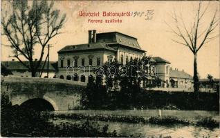 1908 Battonya, Korona szálloda, híd. Klein Adolf kiadása 244. (W.L. ?) (ragasztónyom / glue marks)
