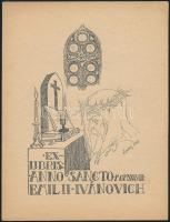 Sassy Attila (1880-1967): Ex libris Emil II Ivánovich, anno sancto MCMXXXVIII (1938). Klisé, papír, jelzett a klisén, 8x5,5 cm