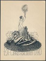 Sassy Attila (1880-1967): Ex libris Adalberti Lékó, 1914. Klisé, papír, jelzett a klisén, 10x7,5 cm