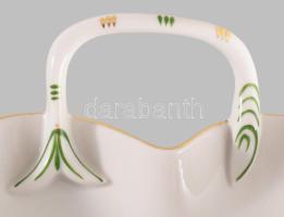 Hollóházi Erika mintás levél alakú kínáló, jelzett, hibátlan, 23x18 cm