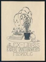 Sassy Attila (1880-1967): Ex libris Érseki Tanítónőképző Miskolc. Klisé, papír, jelzett a klisén, 7x5 cm