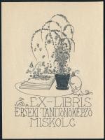 Sassy Attila (1880-1967): Ex libris Érseki Tanítónőképző Miskolc. Klisé, papír, jelzett a klisén, 7x5 cm