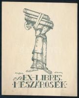 Sassy Attila (1880-1967): Ex libris Mészárosék. Klisé, papír, jelzett a klisén, lap alja kissé elszíneződött, 8,5x6 cm