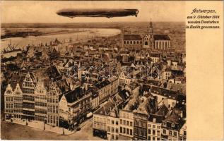 Antwerpen, Anvers; am 9. Oktober 1914 von den Deutschen in Besitz genommen / aerial view, airship, shops + "3. Kompagnie II. Torpedo-Division" (EK)