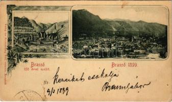 1899 (Vorläufer) Brassó, Kronstadt, Brasov; Brassó 150 évvel ezelőtt és 1899-ben. Wilh. Hiemesch kiadása / the city 150 years ago and in 1899. Art Nouveau, floral (EK)