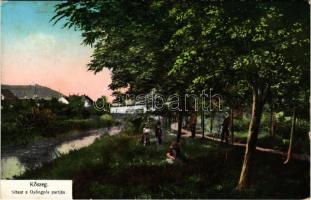 Kőszeg, sétaút a Gyöngyös partján, férfi kerékpárral. Róth Jenő kiadása (fl)