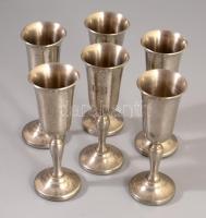 Cartier Pewter ón 6 darabos röviditalos pohár garnitúra, jelzett, GB monogrammal, m: 11 cm