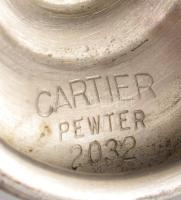 Cartier Pewter ón 6 darabos röviditalos pohár garnitúra, jelzett, GB monogrammal, m: 11 cm