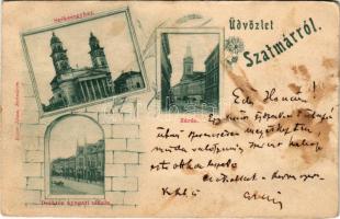 1899 Szatmárnémeti, Satu Mare; Székesegyház, zárda, Deák tér nyugati oldala. Reizer János kiadása / cathedral, nunnery, square. Art Nouveau, floral (fl)