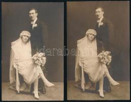 1927 Körmend, ifjú házasok portréja, 2 db fotólap, 9×13 cm